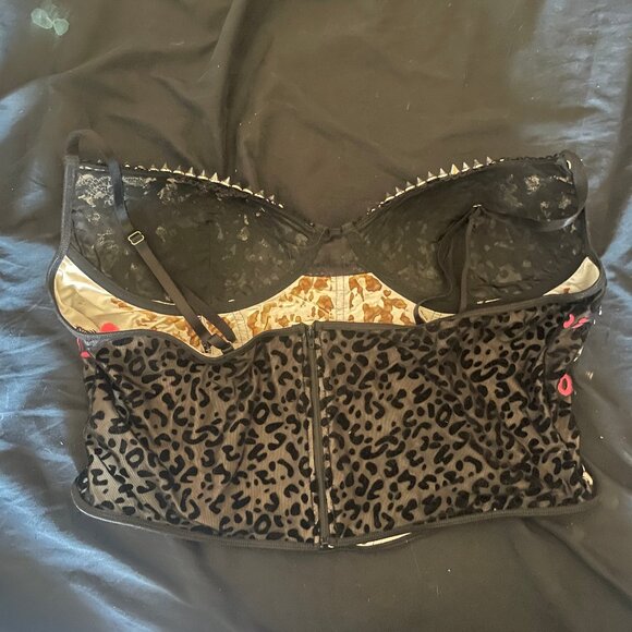 Lace Bustier Upcycled Beaded Rhinestones Crystals Corset Punk Goth BDSM - Picture 2 of 5